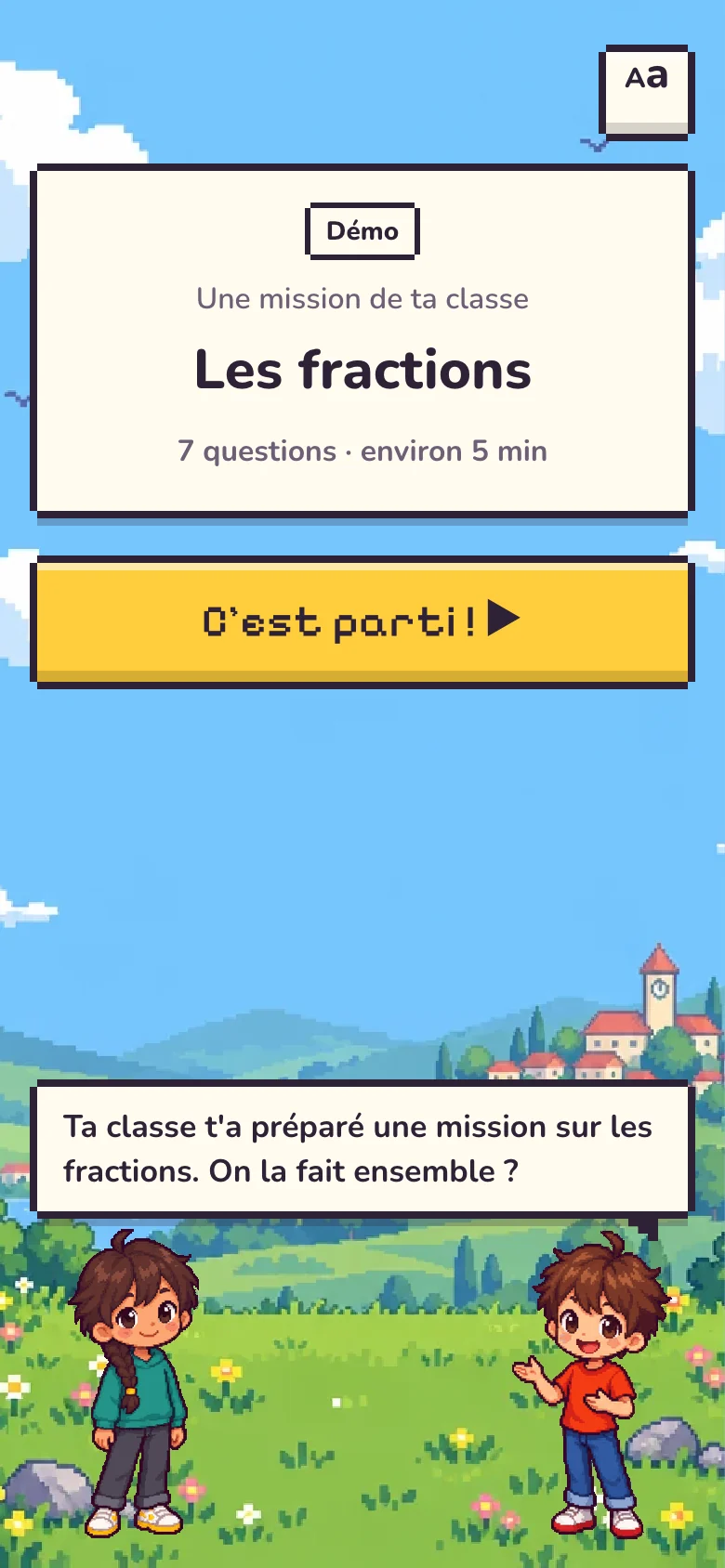 L'écran d'ouverture d'une mission, avec Nina et Léo