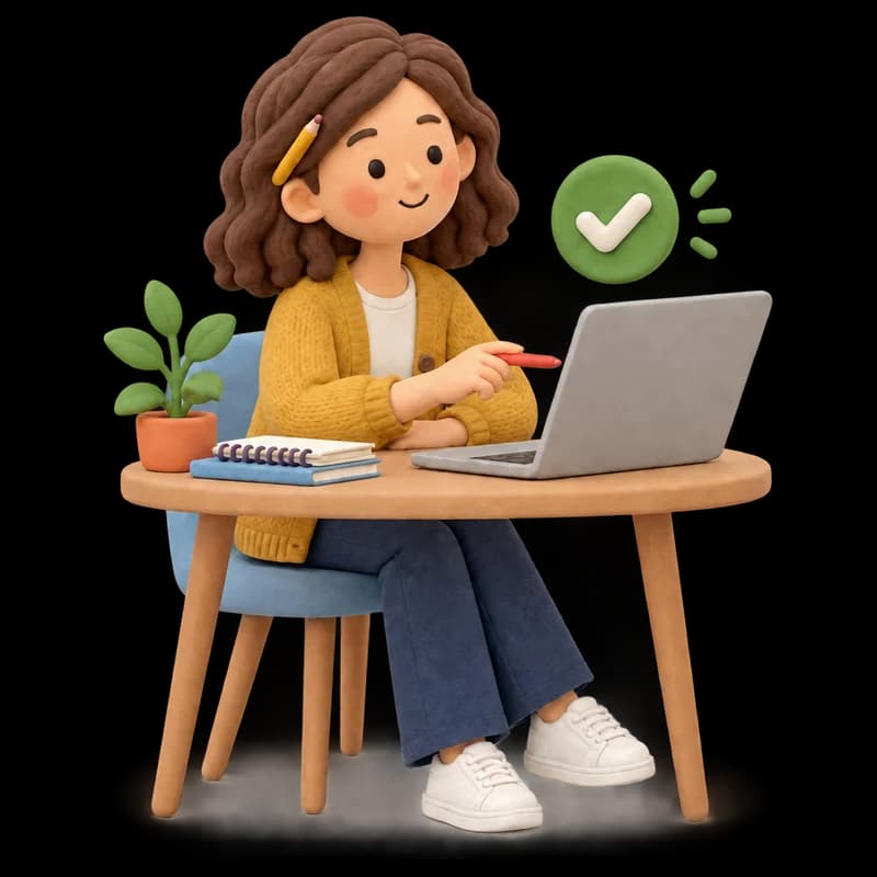 Une enseignante consulte le retour de mission sur son ordinateur